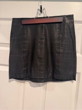 Free People Black Faux Leather Mini Skirt with Panel Stitching
